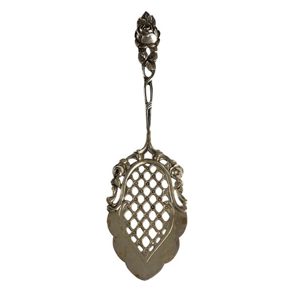 Antique German 800 European Silver Rose Pattern Pastry Tong & Server Set - Picture 3 of 11